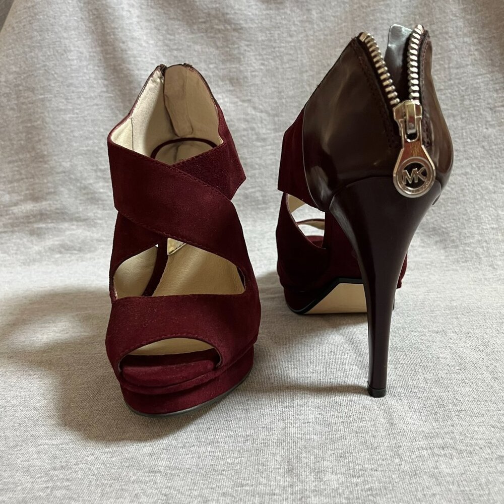 MICHAEL Michael Kors Burgundy Suede/Leather Heels, Never worn. Size 7 - Picture 3 of 12